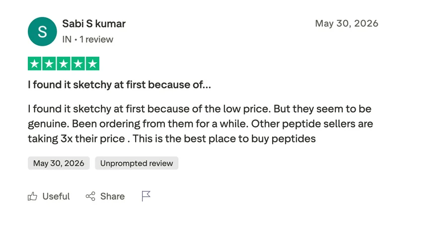 Customer review on Trustpilot